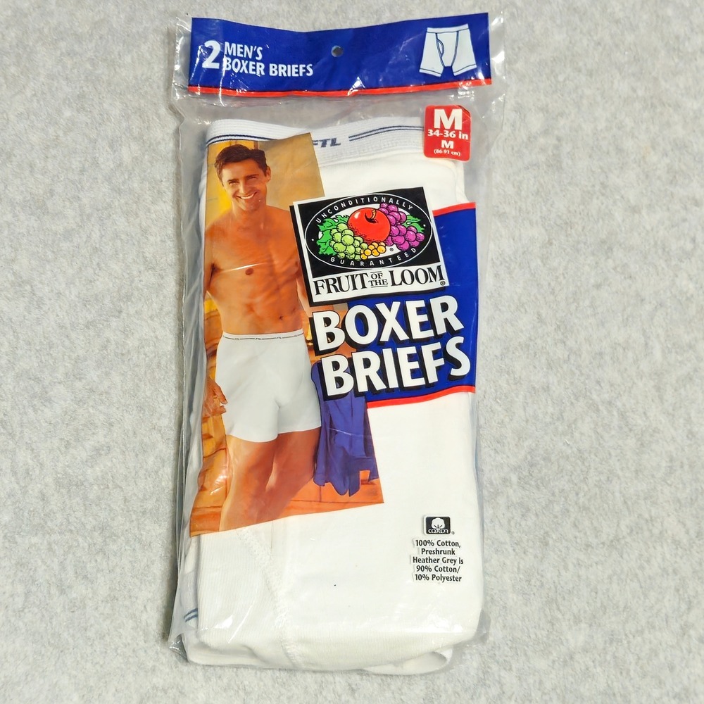Fruit of the Loom Boxer Briefs Mens M White 2-Pack Vintage 1999 Cotton New